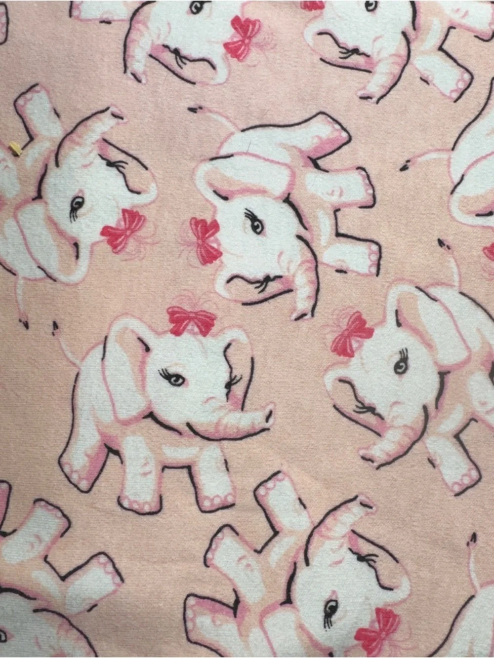 Hand Crafted Pink and White Elephant knit Fabric 57” x 68” wide #760